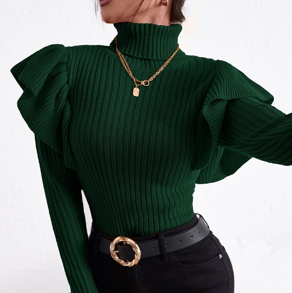 Turtle Neck Ruffle Trim Sweater